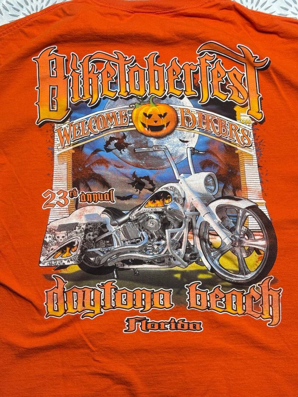Biketoberfest Daytona Beach Size L Orange Graphic T-Shirt